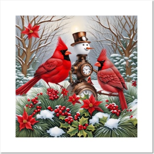 Wonderful Steampunk Snowman with birds Posters and Art